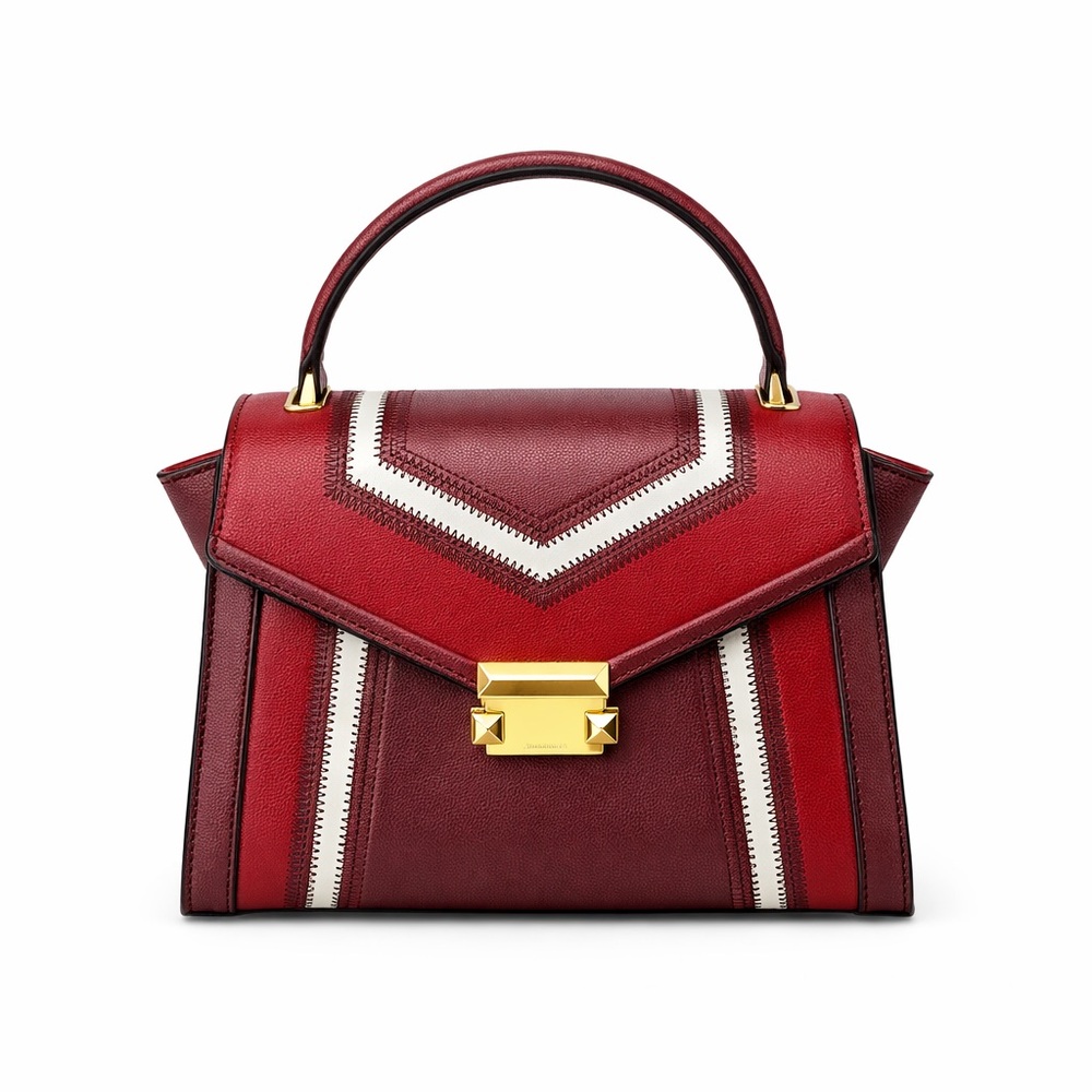 Michael Kors Whitney Medium Burgundy Colorblock Leather Bag Gold Hardware New - Picture 2 of 8